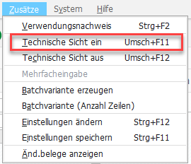 Abb. 1: Einschalten der technischen Sicht der Transaktion SE16H