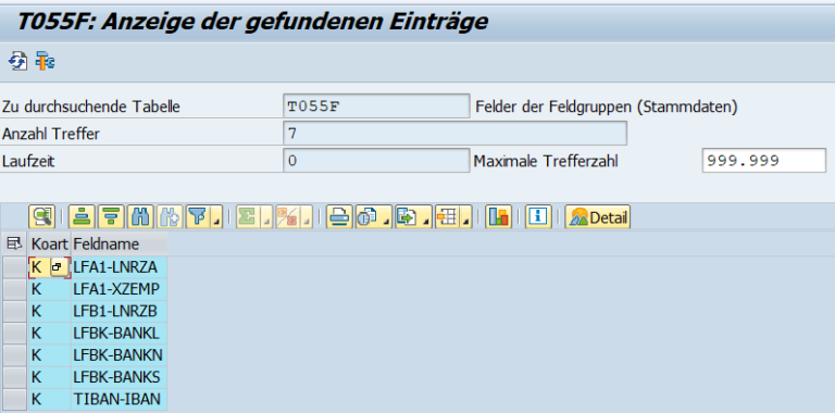 Einträge in der T055F