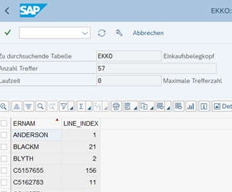 Tabelle EKKO - Ausgabe der Bestellungen je User