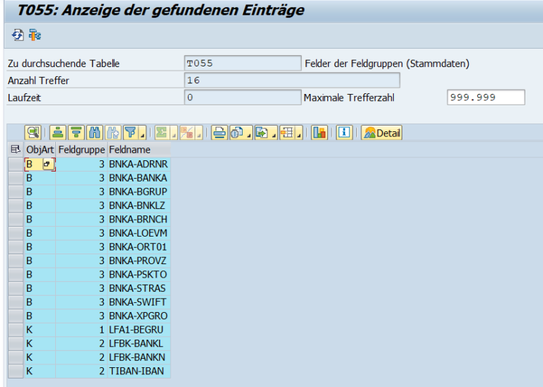 Einträge der Tabelle T055