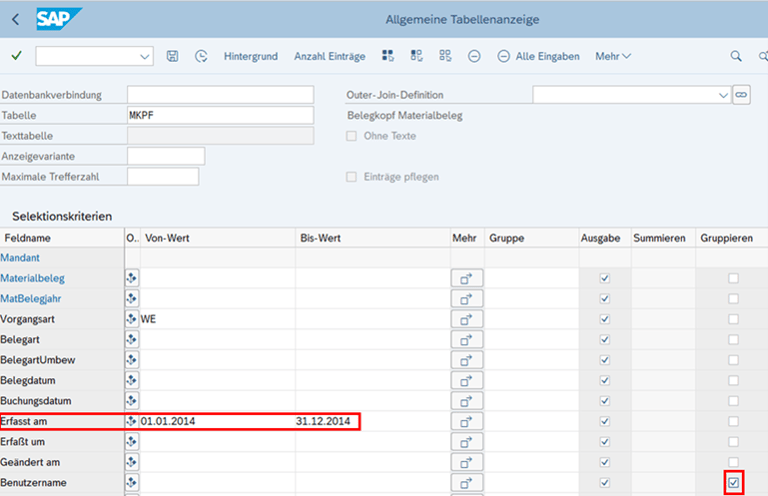 Tabelle MKPF – Belegkopf Materialbeleg